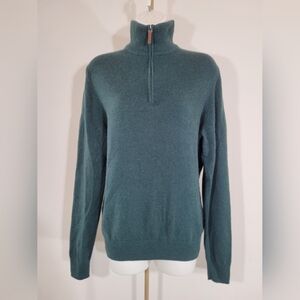 Nwot 100% Cashmere Quarter Zip Green Mens Medium Sweater Mediumweight.